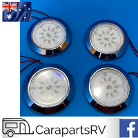 4 X 12V CARAVAN LED CEILING DOWNLIGHTS. 70mm DIAMETER. SURFACE MOUNT. PRE WIRED