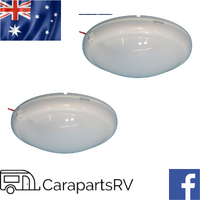 2x 10" (250mm) ROUND LED INTERNAL CARAVAN OYSTER CEILING LIGHTs WITH SWITCH, 10V-30V. COOL WHITE