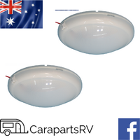 2 x 10" (250mm) ROUND LED INTERNAL CARAVAN OYSTER CEILING LIGHTS WITH SWITCH, 10V-30V. COOL WHITE