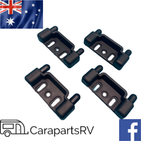 4 X BLACK SPRING DAMPENED CARAVAN CUPBOARD STRIKER PLATES.  4 X PIECES